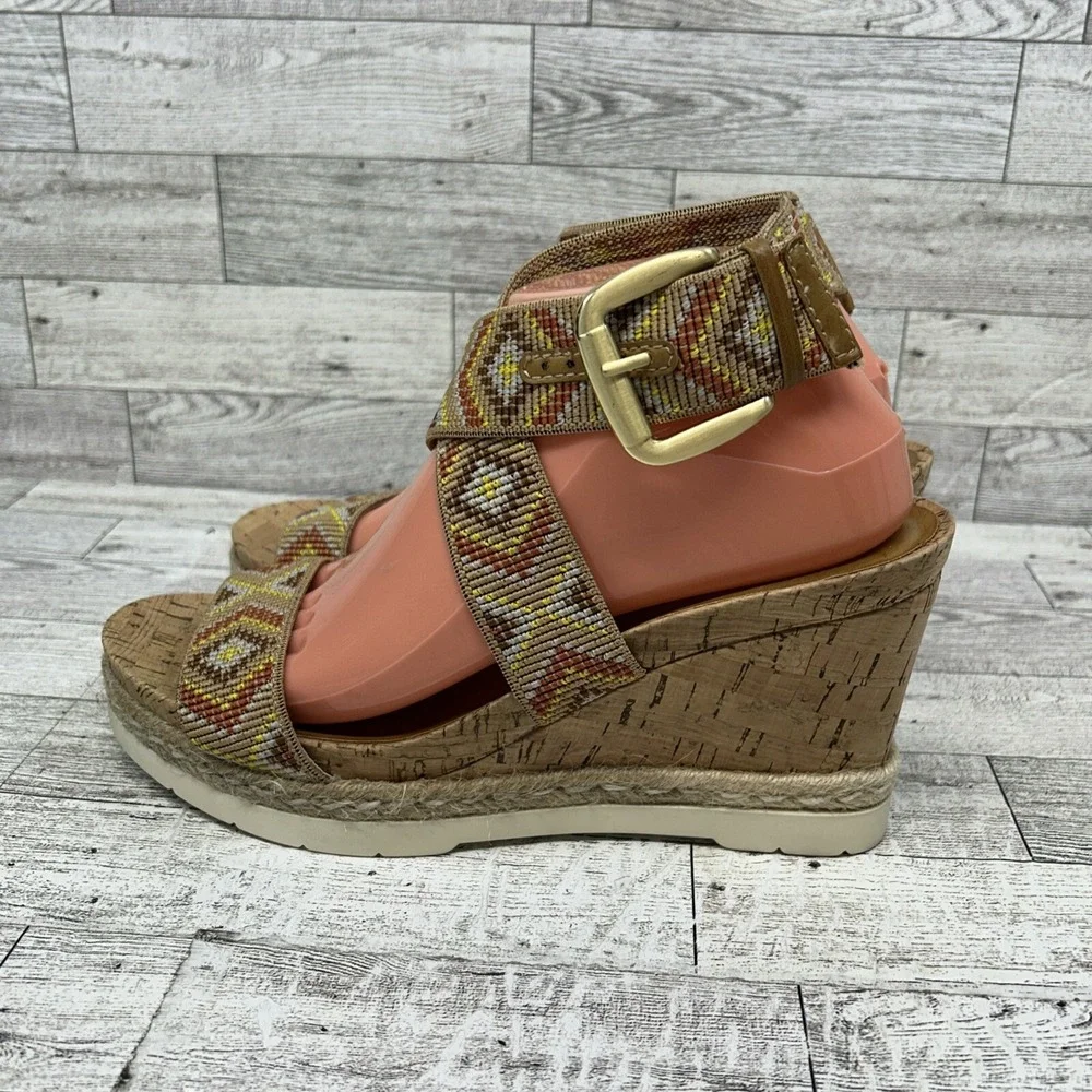 WHITE‎ MOUNTAIN Womens Pearl Espadrille Wedge Sandal Shoe  Tan Brown Aztec 8.5M
